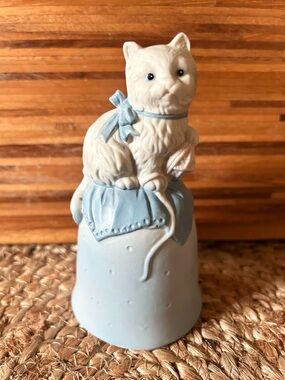 Vintage 1989 Trippie’s Inc. Ceramic Cat Bell Figurine — Blue & White